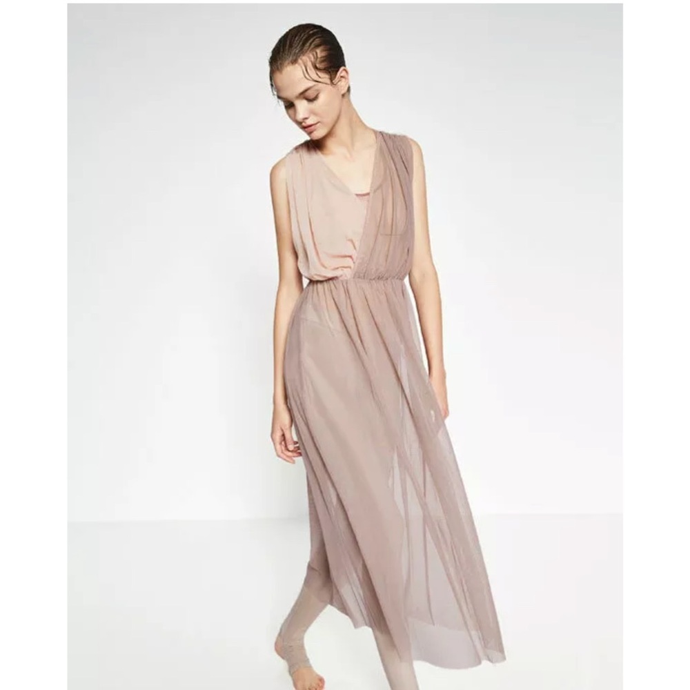 ❌SOLD❌ Zara sheer mesh contrast midi dress